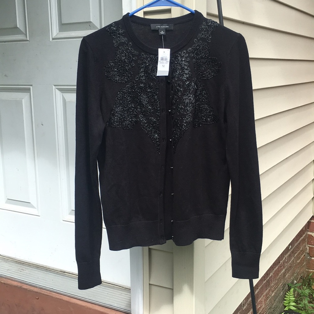 NWT Ann Taylor floral embroidered beaded cardigan